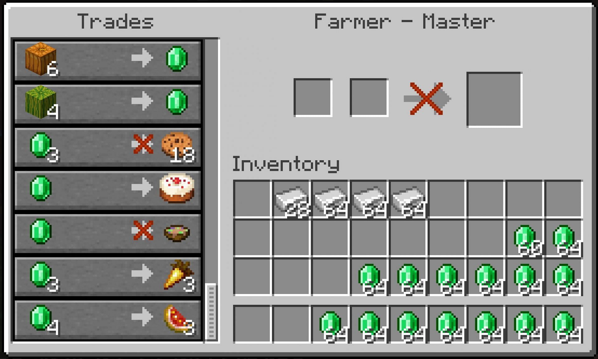 The farmer&#039;s trades are incredible for making money, even if it can be slow (Image via Mojang)