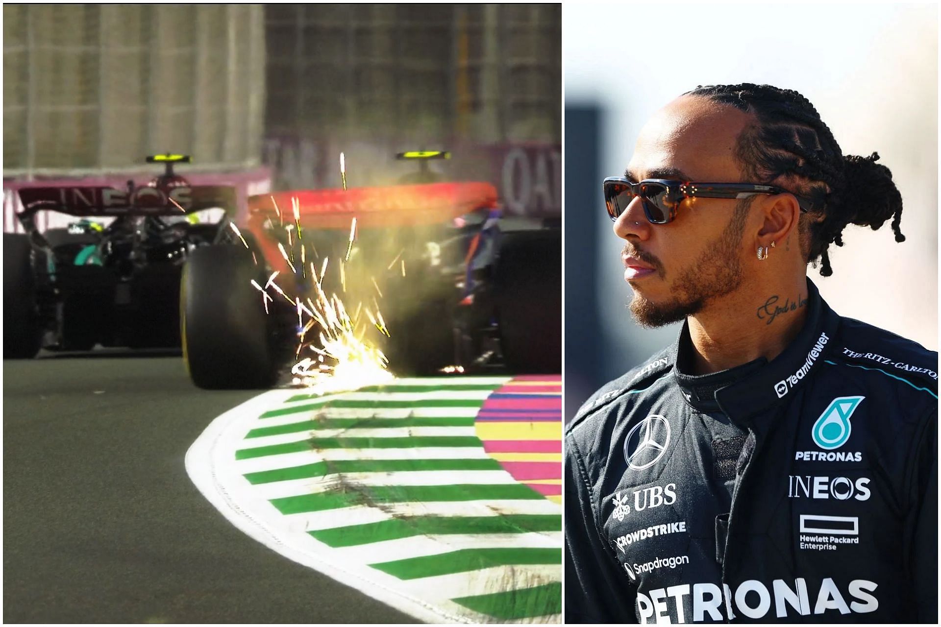 Lewis Hamilton given a warning for impeding Logan Sargeant during the second practice of the 2024 F1 Saudi Arabian GP (Collage via Sportskeeda)