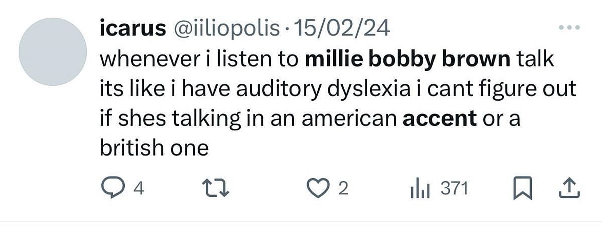 A user has a hard time figuring out Millie&#039;s authentic accent (image via @iiliopolis on X)