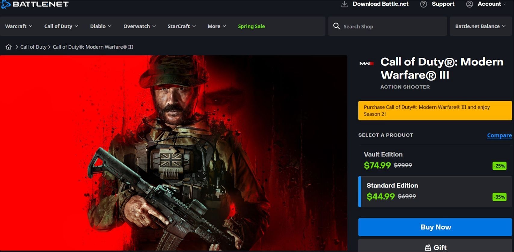 Modern Warfare 3 discount details on Battle.net website (Image via Activision/Battle.net)