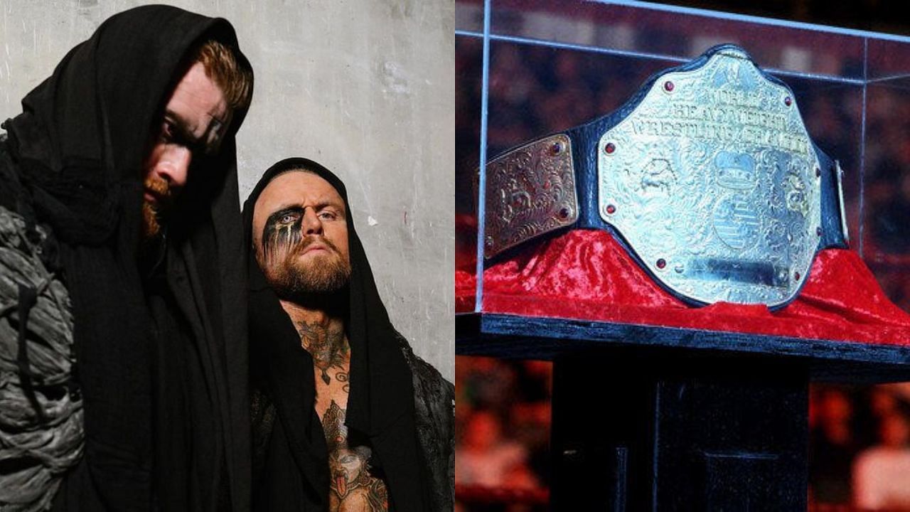 House of Black (left) and WWE World Heavyweight title (right)