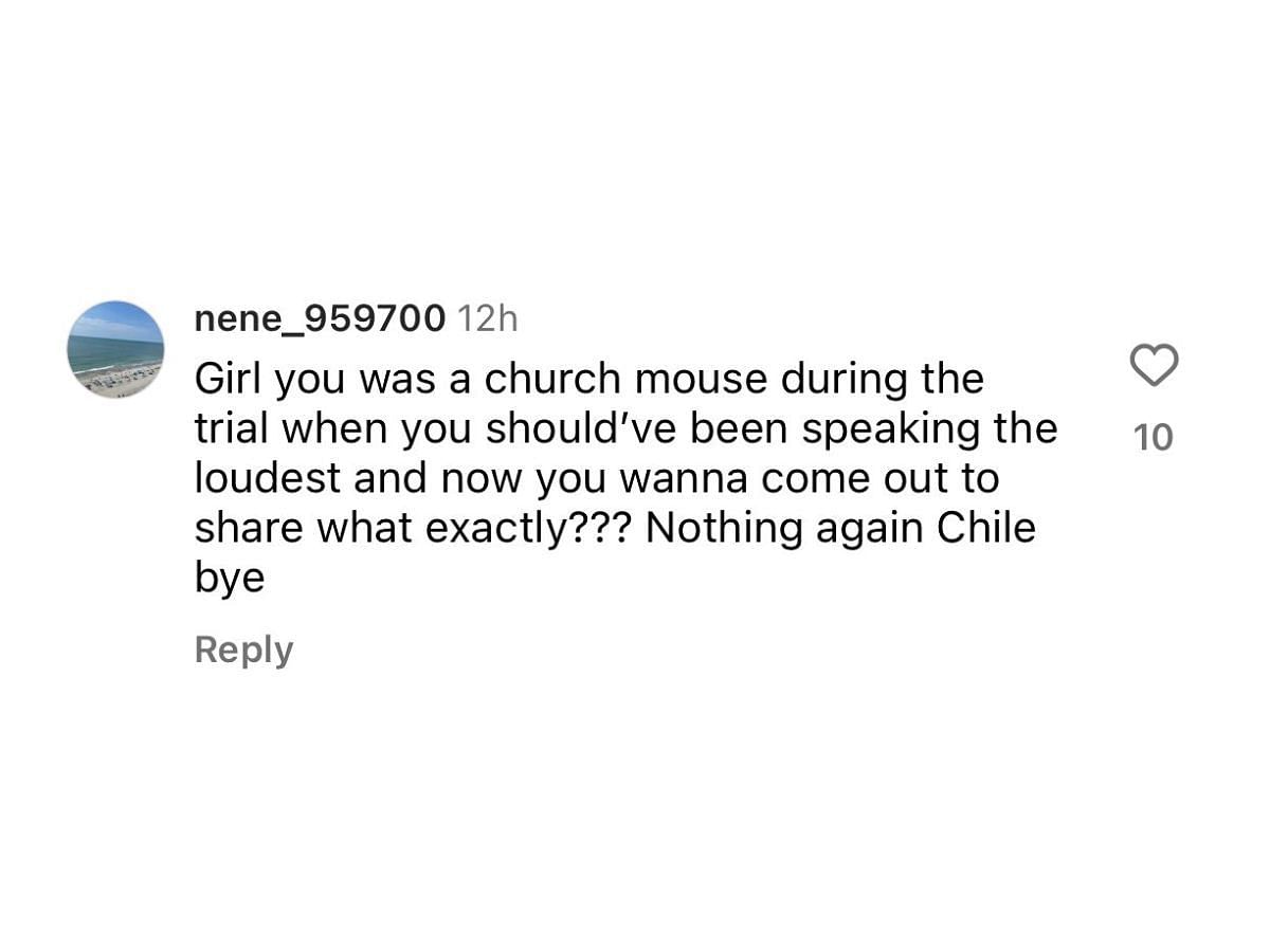 A user calls Kelsey a &quot;church mouse&quot; (image via @nene_959700 on Instagram)