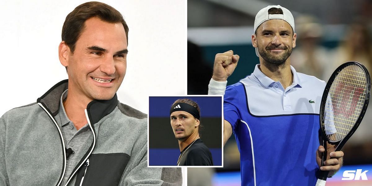 Roger Federer (L), Grigor Dimitrov, and Alexander Zverev (inset)