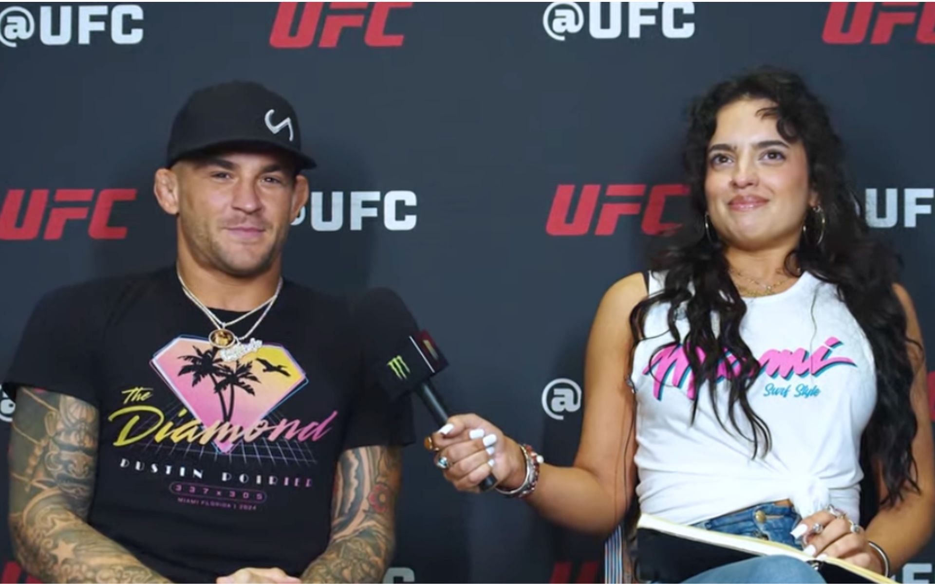 Dustin Poirier (left) and Nina-Marie Daniele (right) challenge each other to hold their breath [Photo Courtesy of Nina Drama on YouTube]