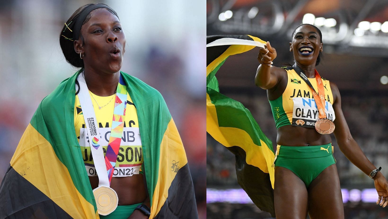 Shericka Jackson and Rushell Clayton react to Jamaica