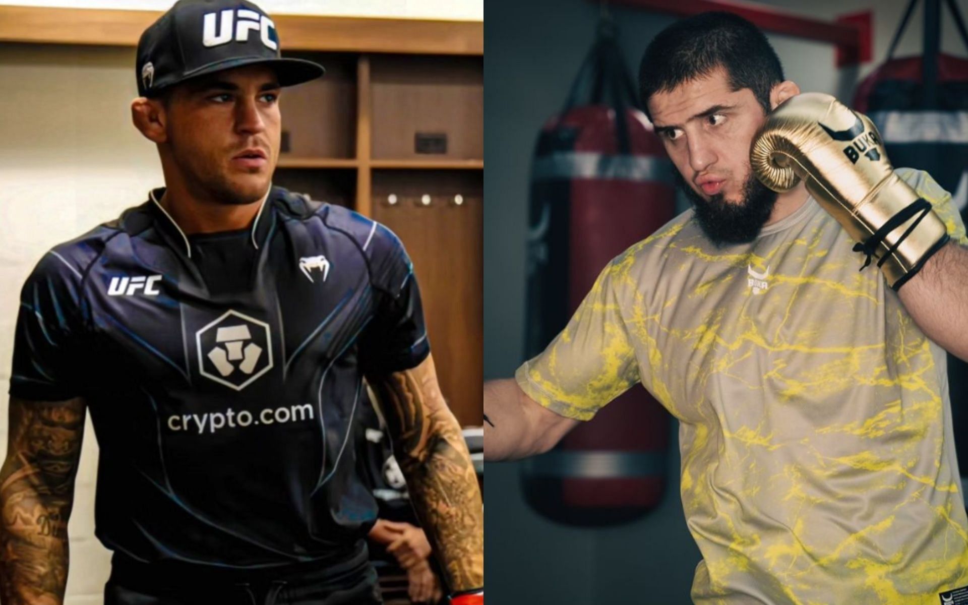 Dustin Poirier recently called for a fight with islam Makhachev. [Images via @dustinpoirier and @islam_makhachev on Instagram]