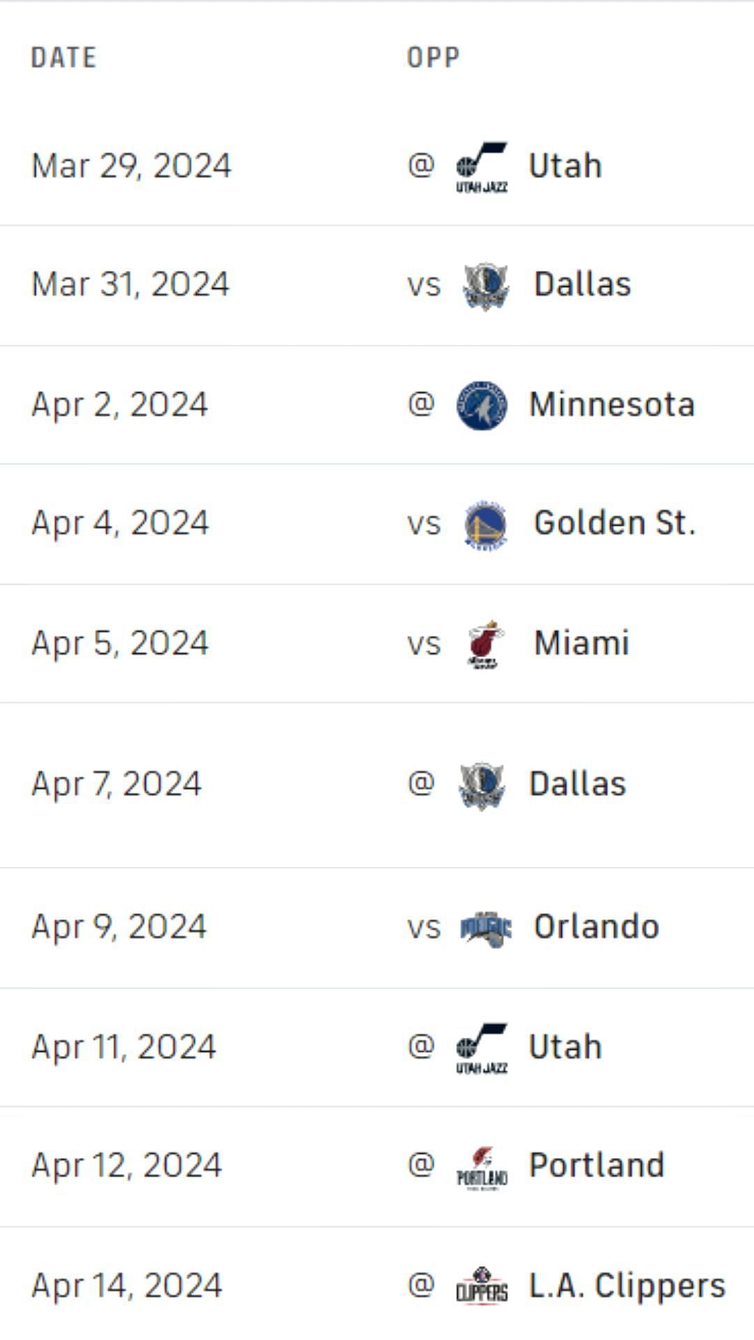 Houston Rockets&#039; remaining schedule