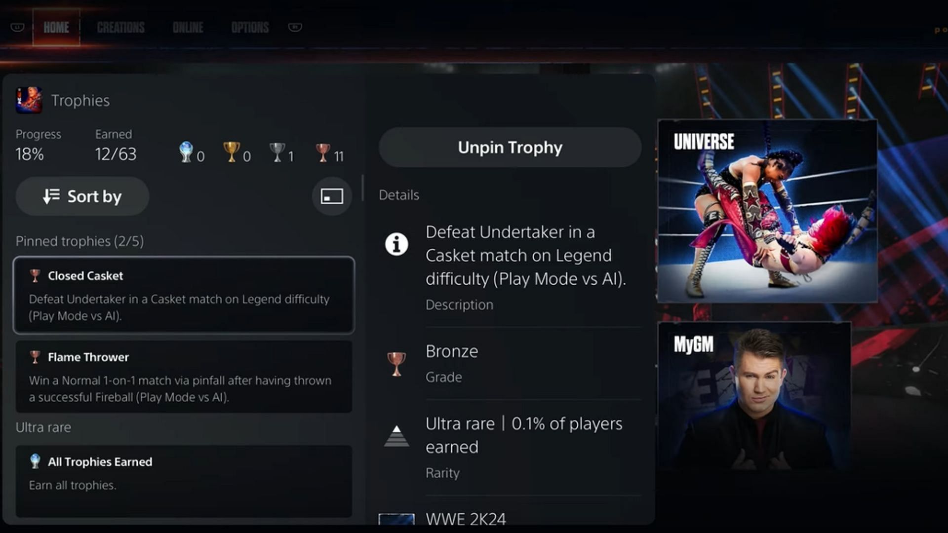 Winning conditions of the Closed Casket trophy in WWE 2K24 (Image via YouTube/ Poru99)