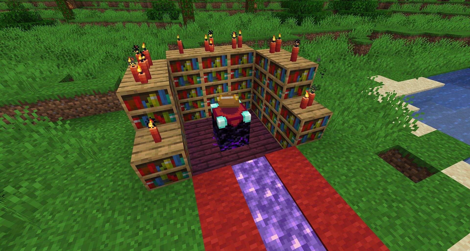 An example of a basic enchanting setup (Image via Mojang)