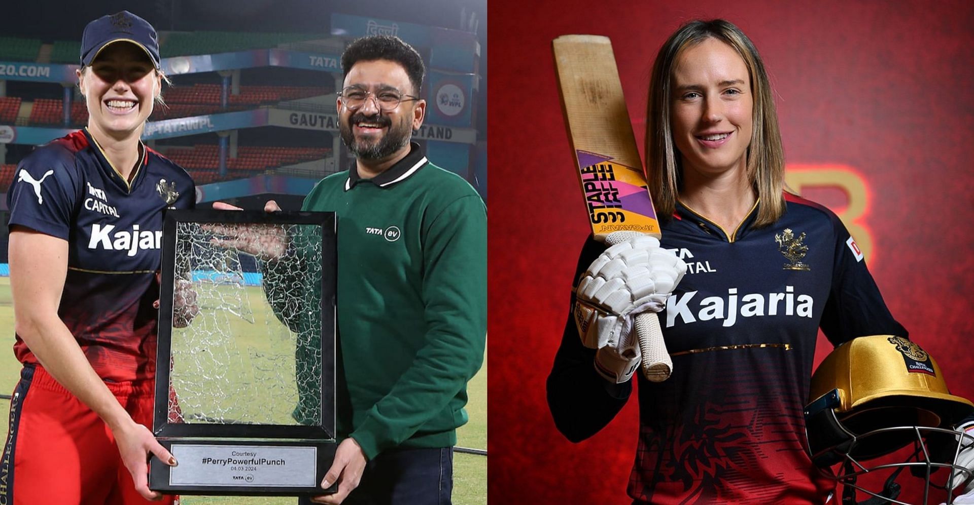 Royal Challengers Bangalore (RCB) all-rounder Ellyse Perry was on Friday presented with a broken glass pieces award by the WPL title sponsor TATA at the Arun Jaitley Stadium