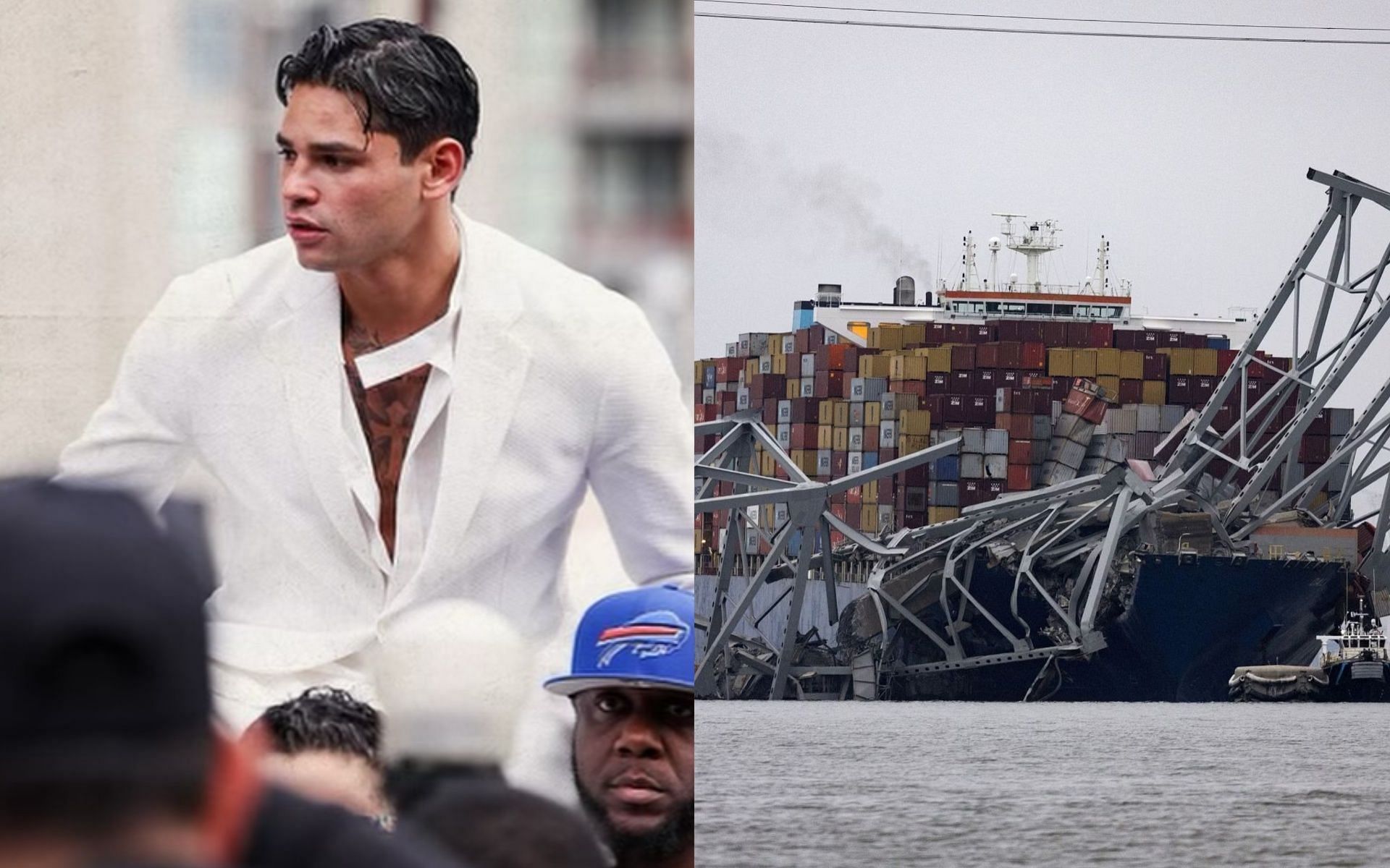Ryan Garcia (L) has discussed the collapse of a Baltimore Bridge. [Images via @KingRyan on Instagram and Getty Images]