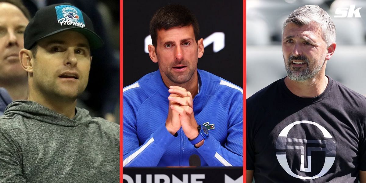 Andy Roddick (L), Novak Djokovic (center), Goran Ivanisevic (R)