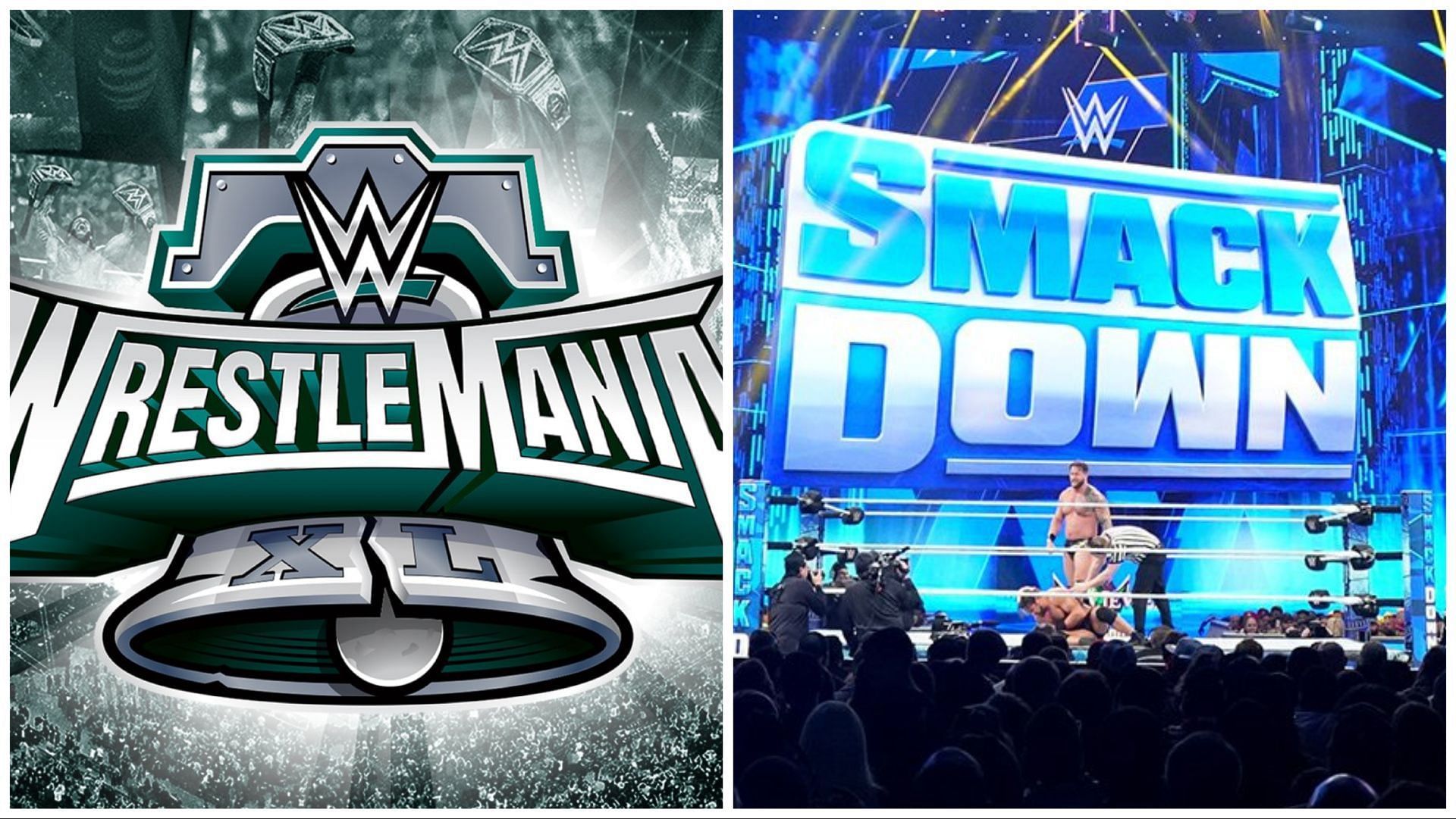 The official WWE WrestleMania XL logo, the WWE Universe packs arena for SmackDown