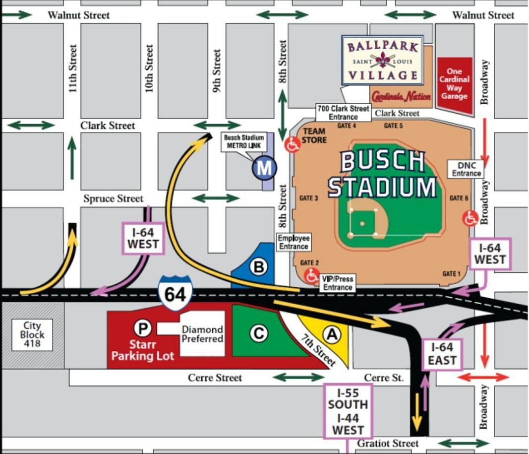 Busch Stadium&#039;s parking map