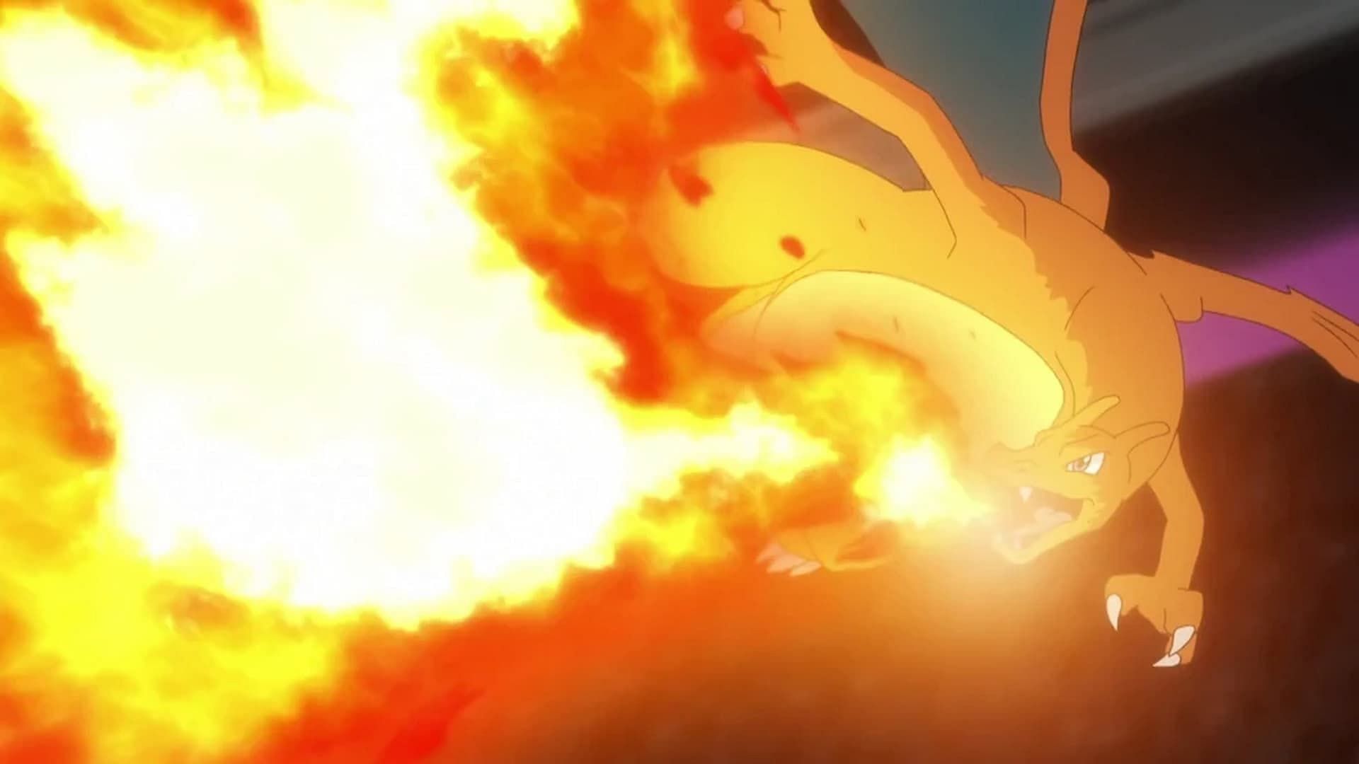 Charizard using Flamethrower in the anime (image via TPC)
