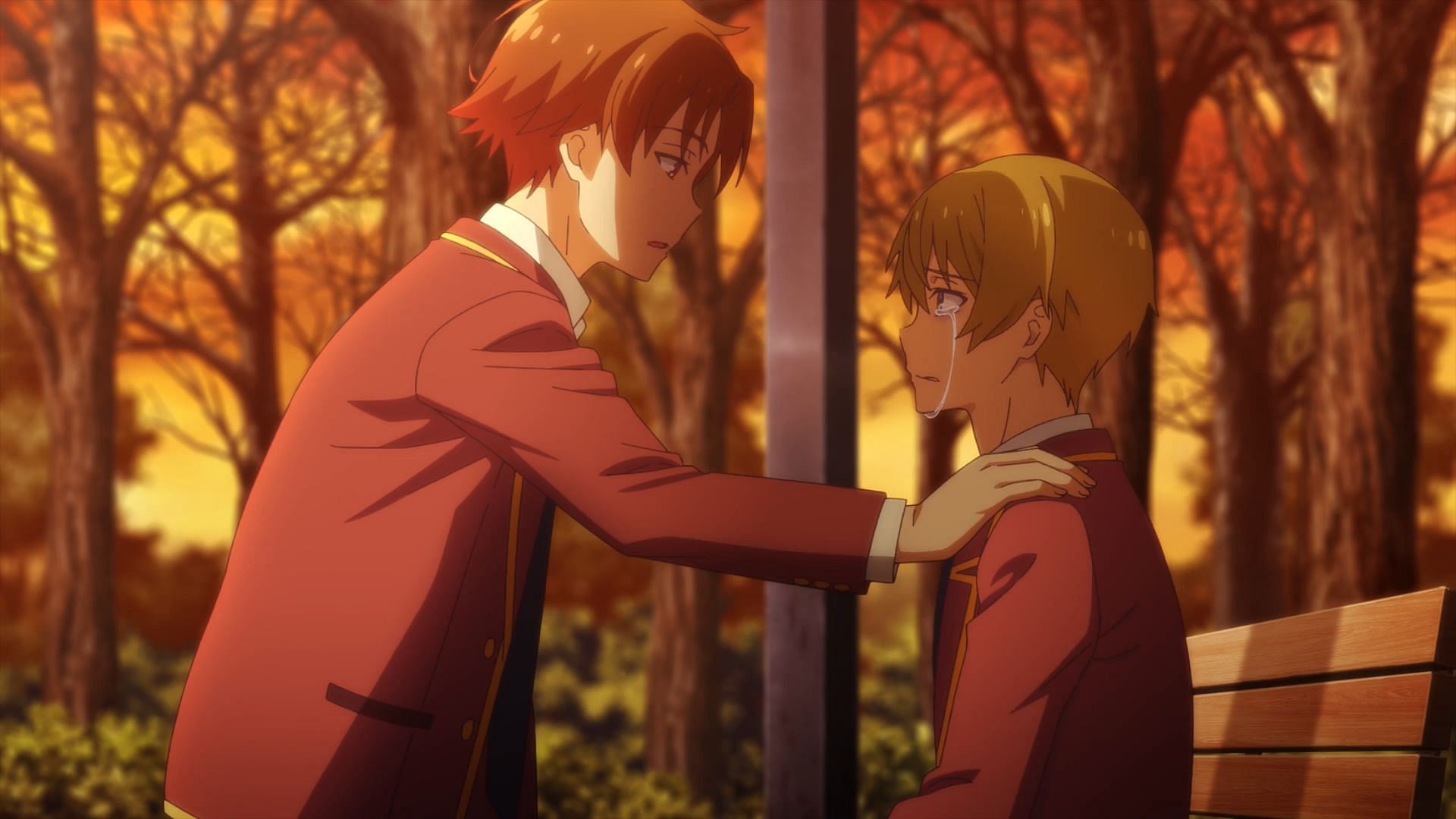 Kiyotaka comforts Hirata, as seen in Classroom of the Elite Season 3 episode 10 (Image via Lerche)