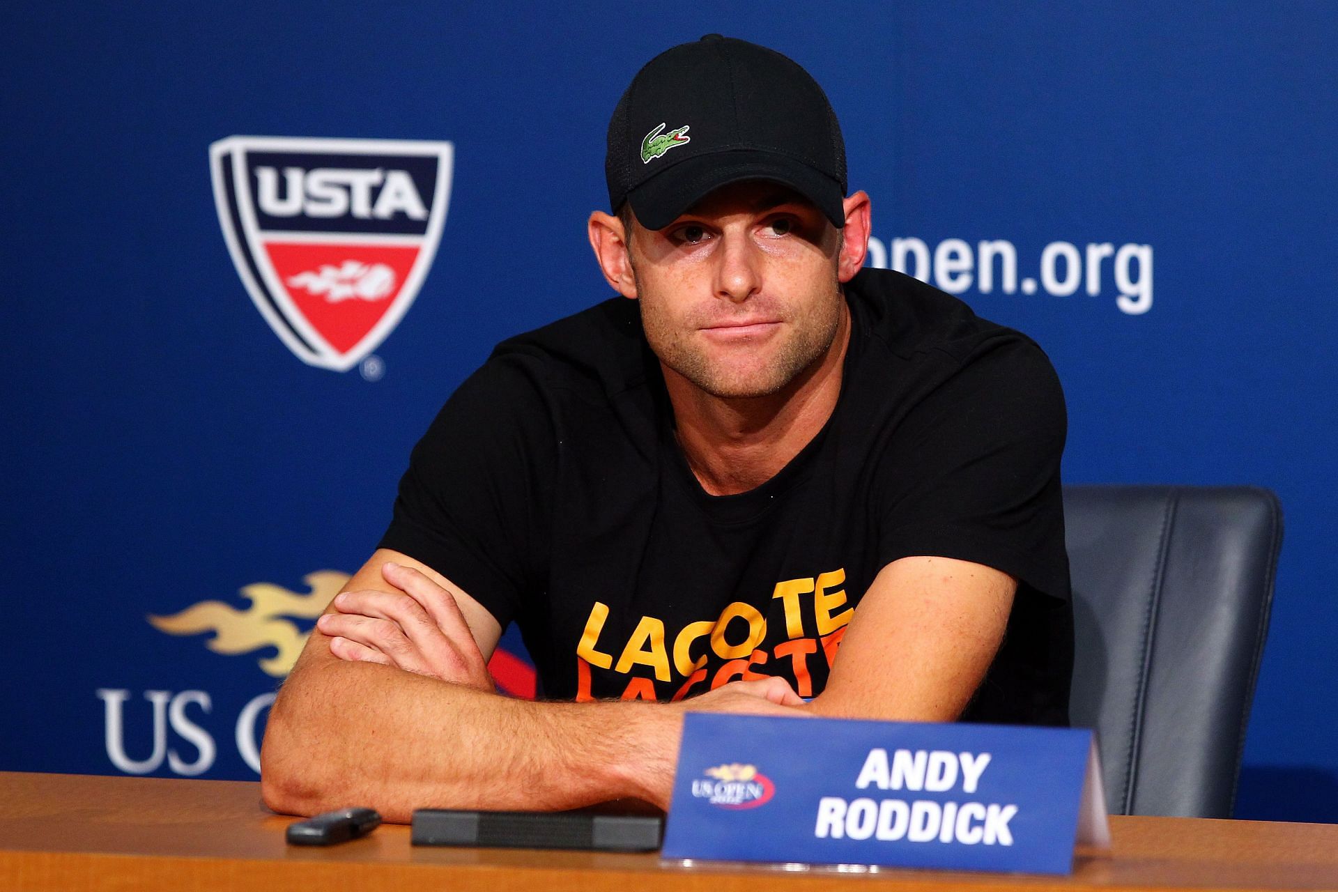 Andy Roddick talking at a press conference