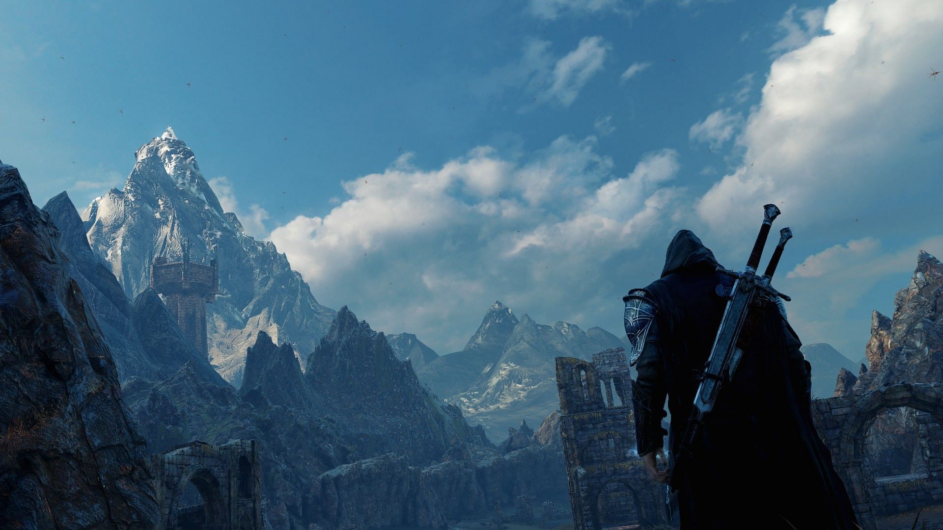 The Ranger looks upon a lonely mountain... (image via Monolith Productions)