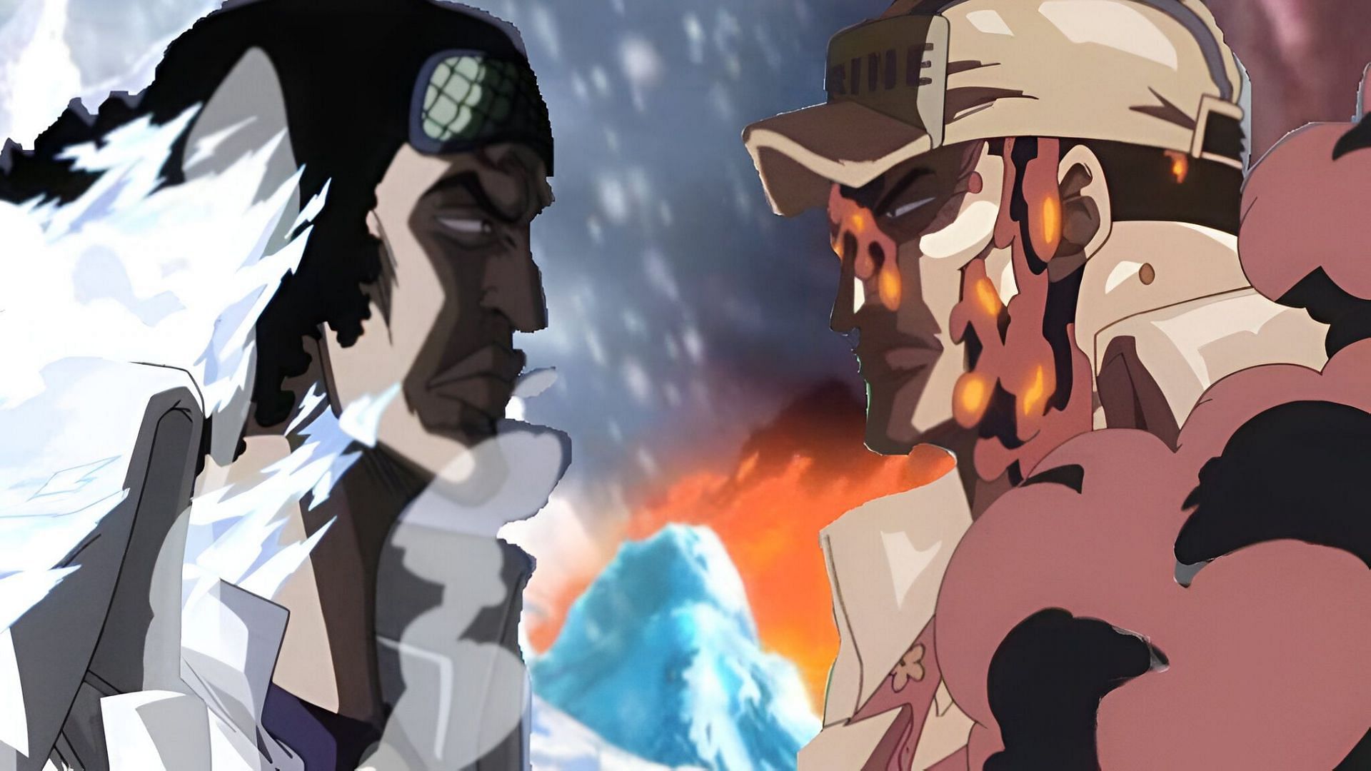 Aokiji (left) and Akainu (right) as seen in the anime (Image via Toei Animation)