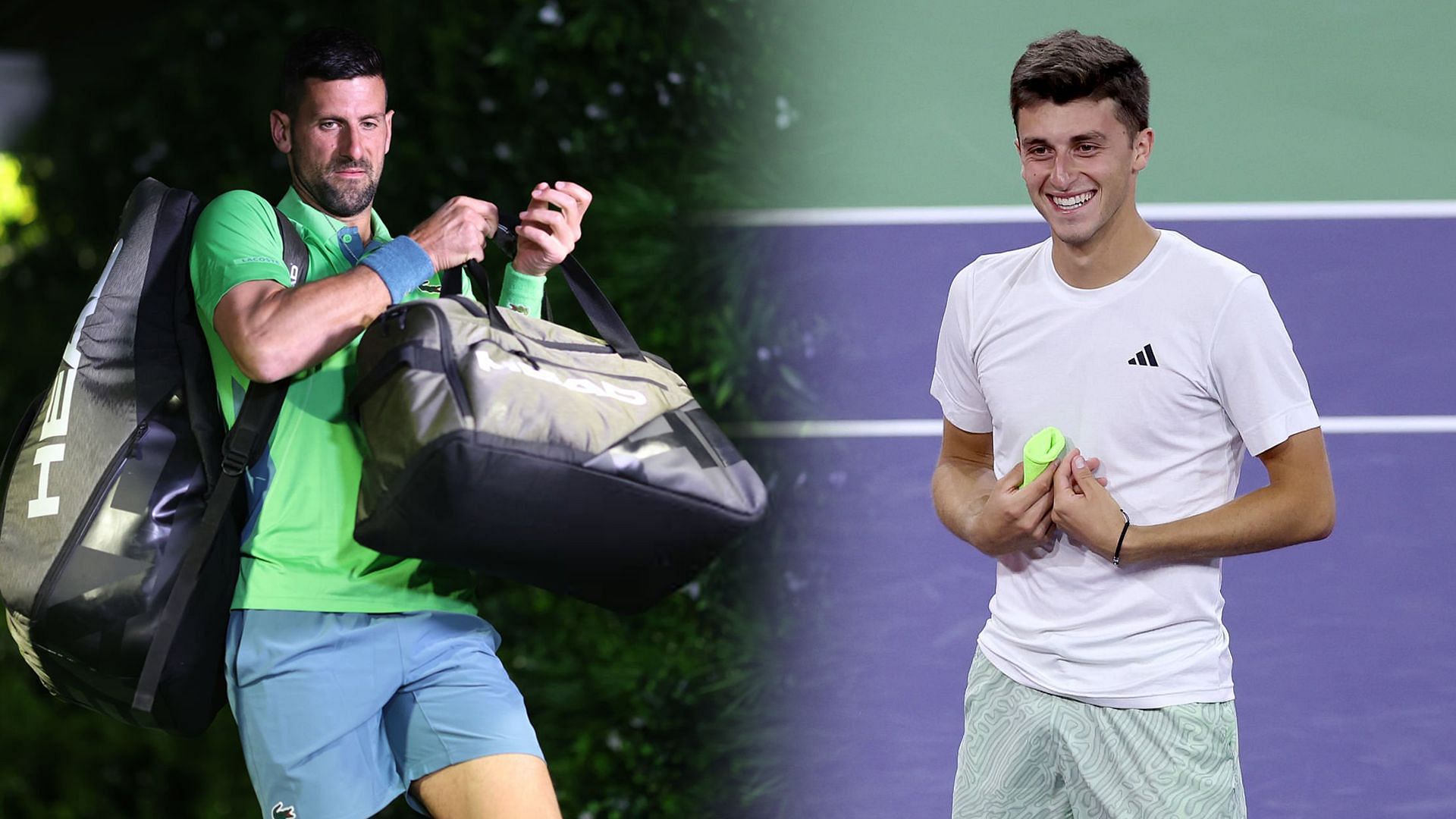 Novak Djokovic (L) and Luca Nardi (R)