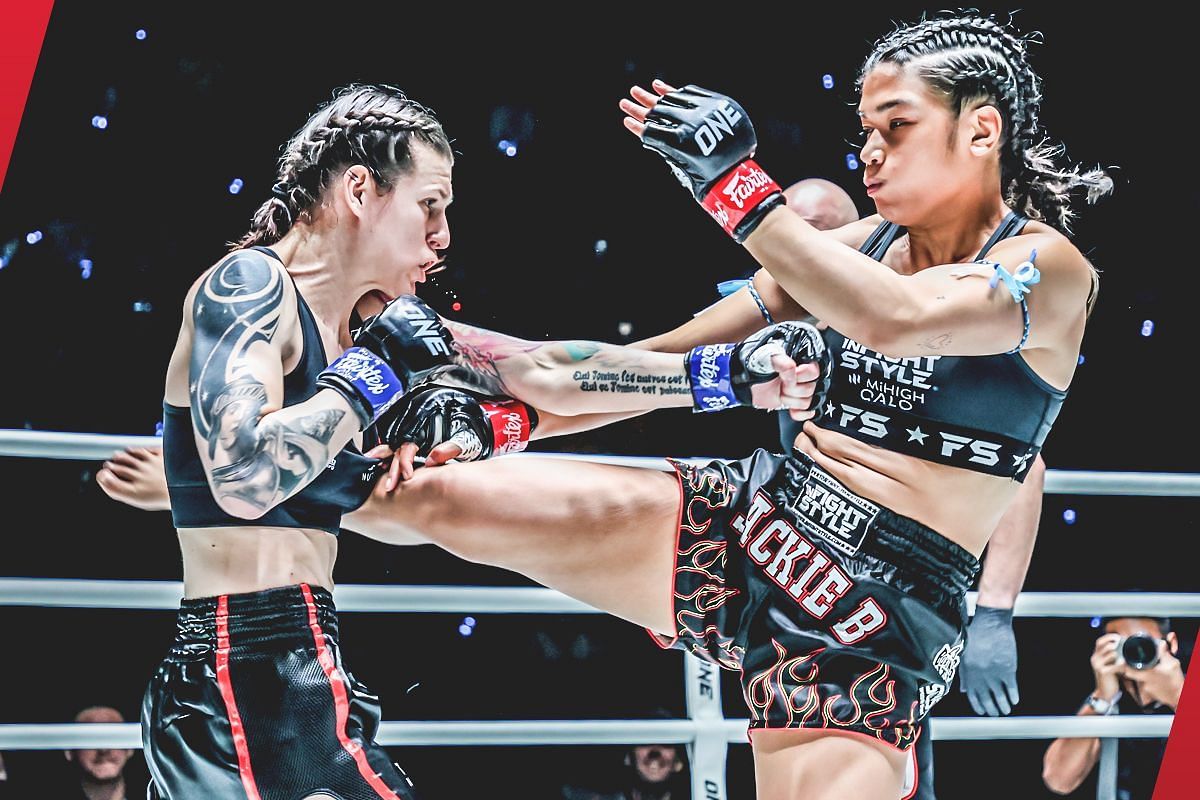 Jackie Buntan (R) says it&rsquo;s back to the drawing board after Martine Michieletto win. -- Photo by ONE Championship