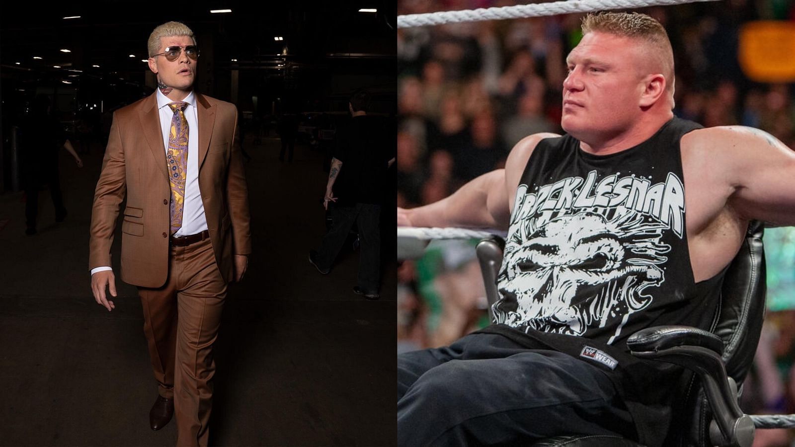 Cody Rhodes (left); Brock Lesnar (right)