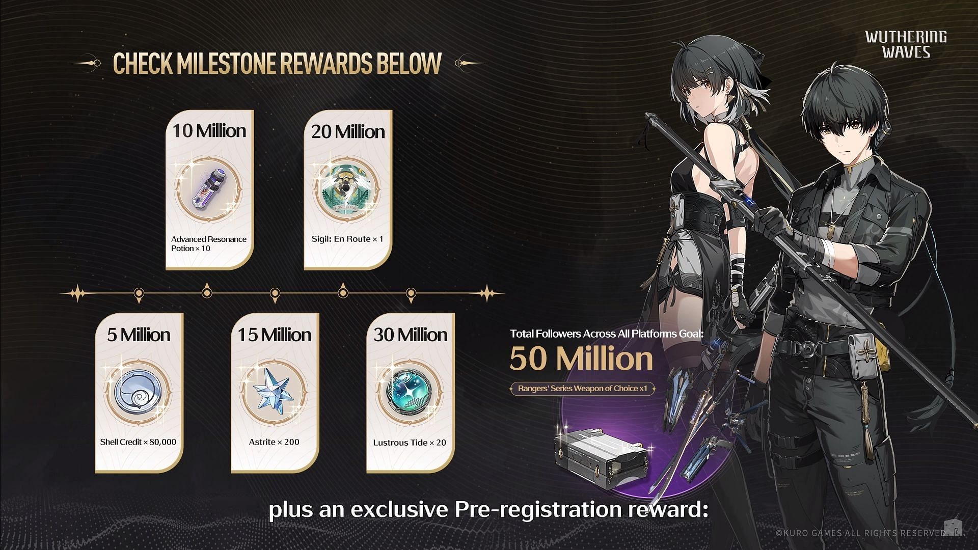 Wuthering Waves pre-registration rewards (Image via Kuro Games)