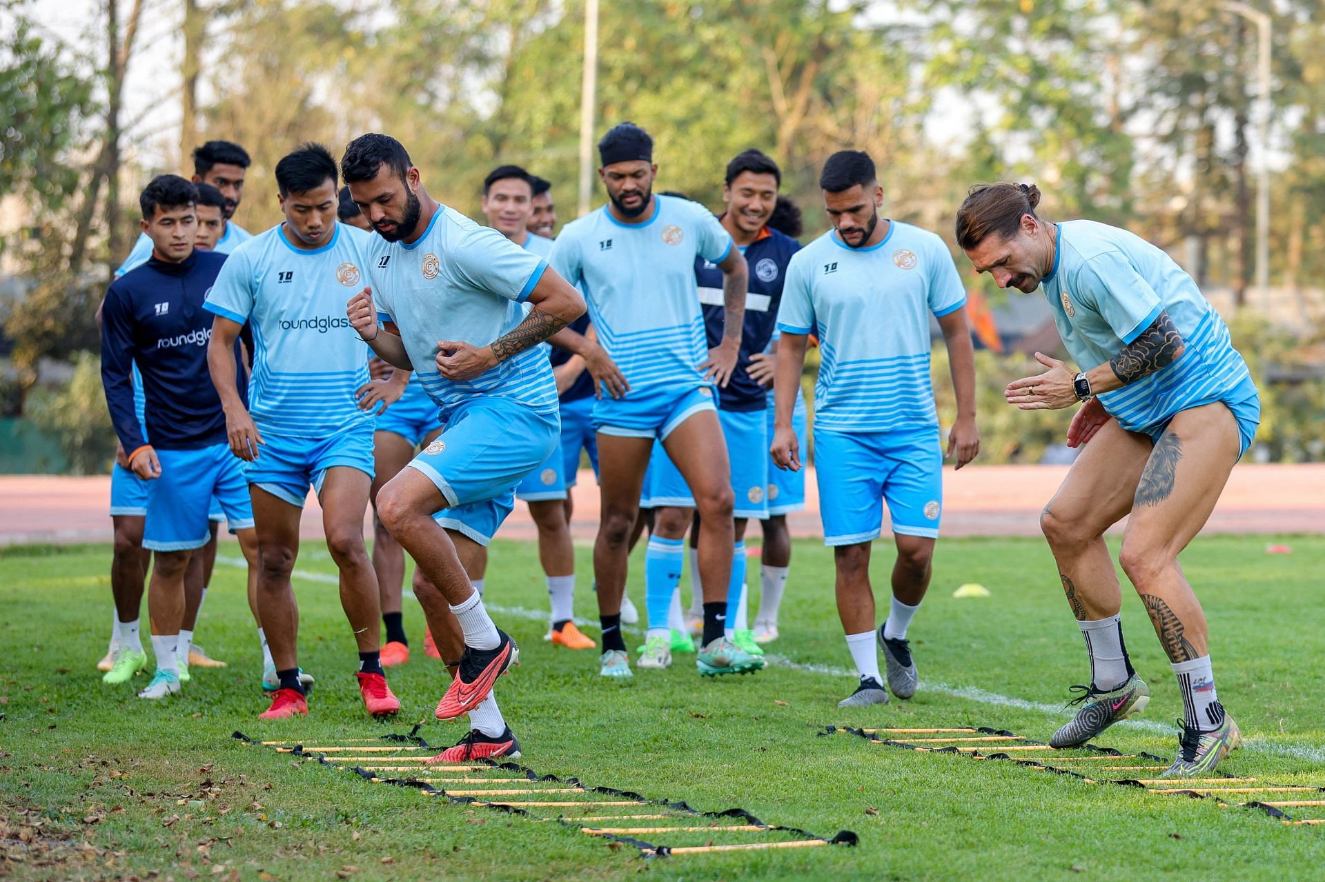 Punjab FC players training ahead of their clash against FC Goa.