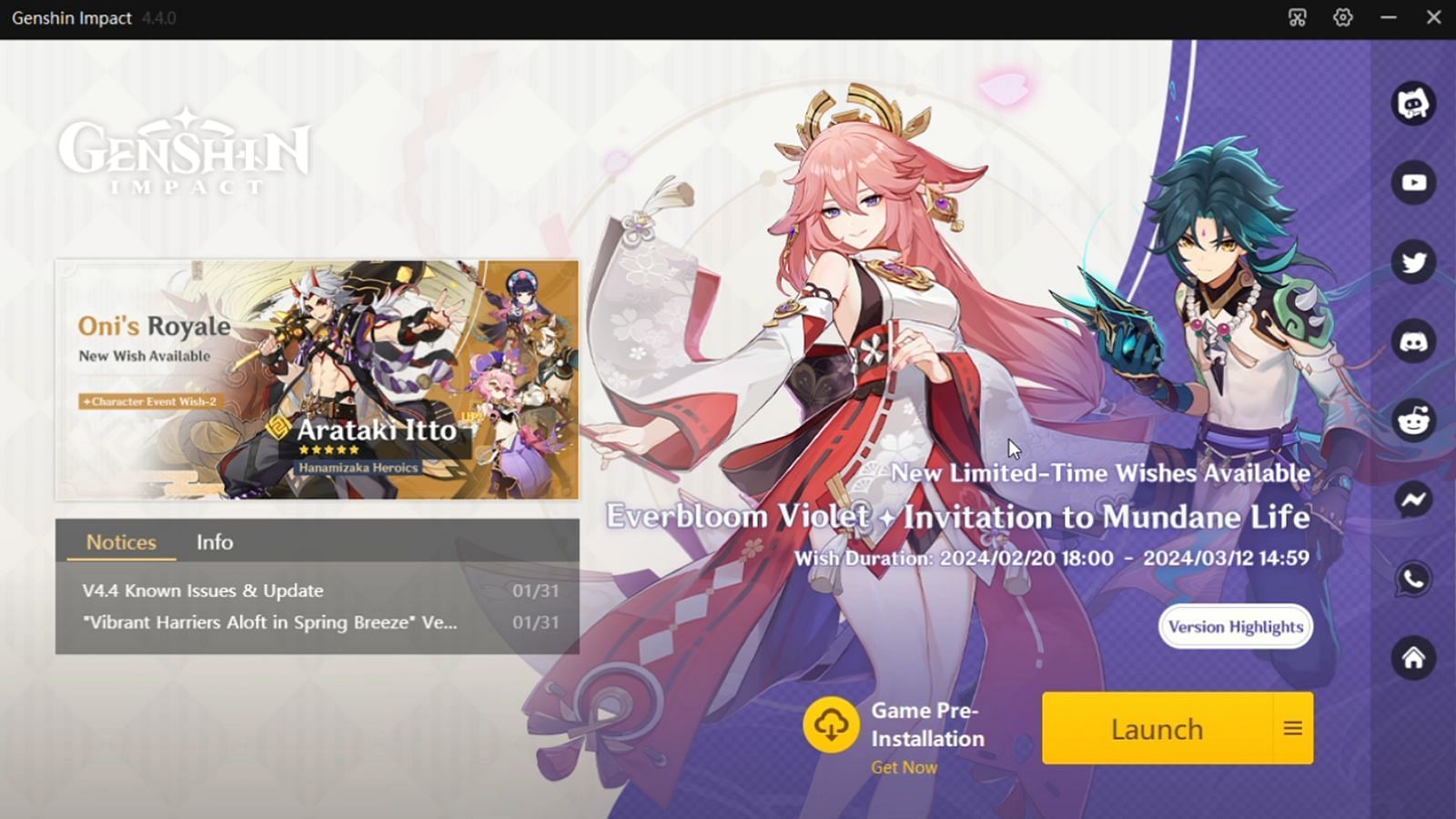 Update the launcher and Click on the Game Pre-installation to start. (Image via HoYoverse)