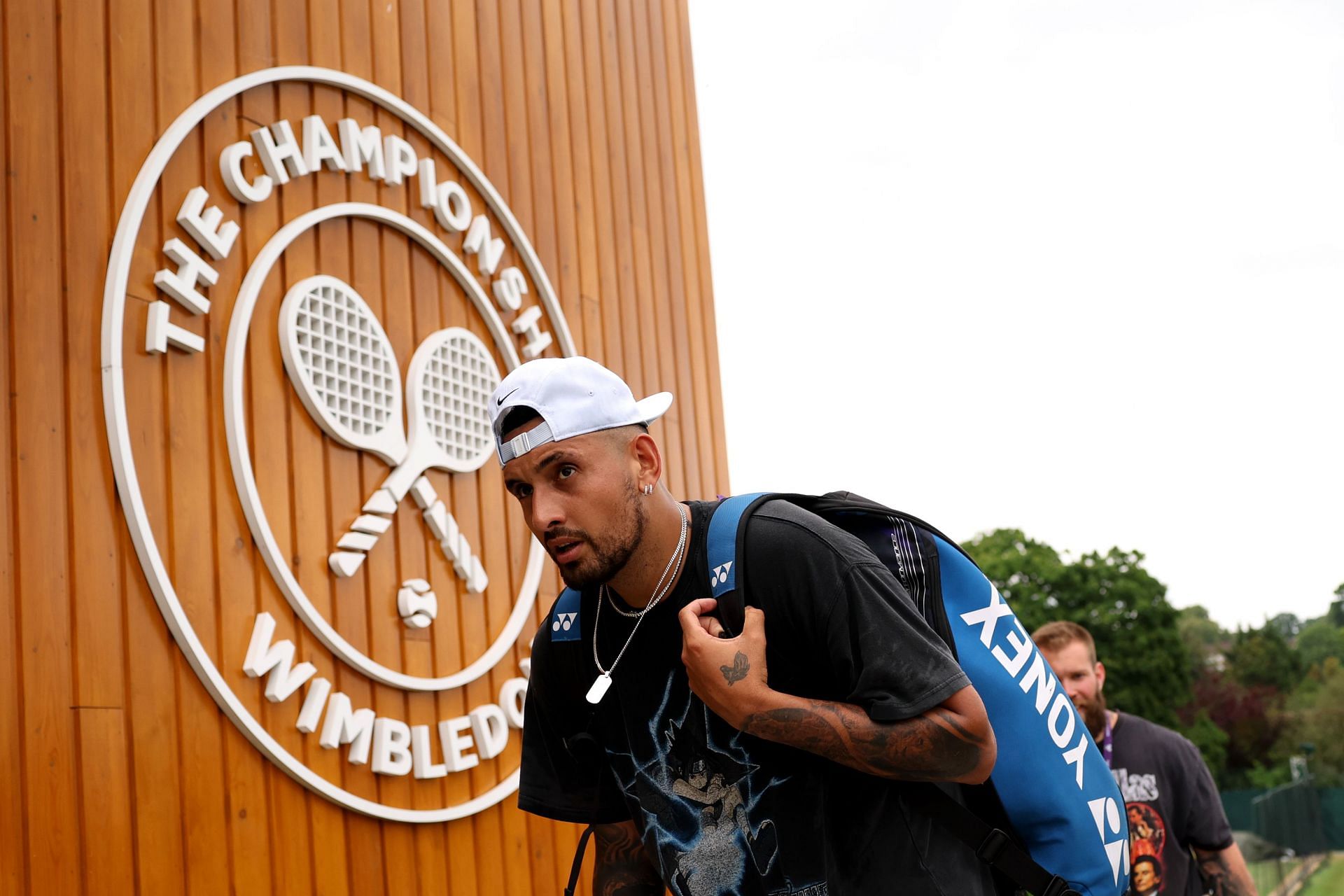 Nick Kyrgios practices at Wimbledon 2023