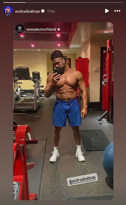 Screenshot of Andrade's post with WWE Deutschland to Instagram Stories