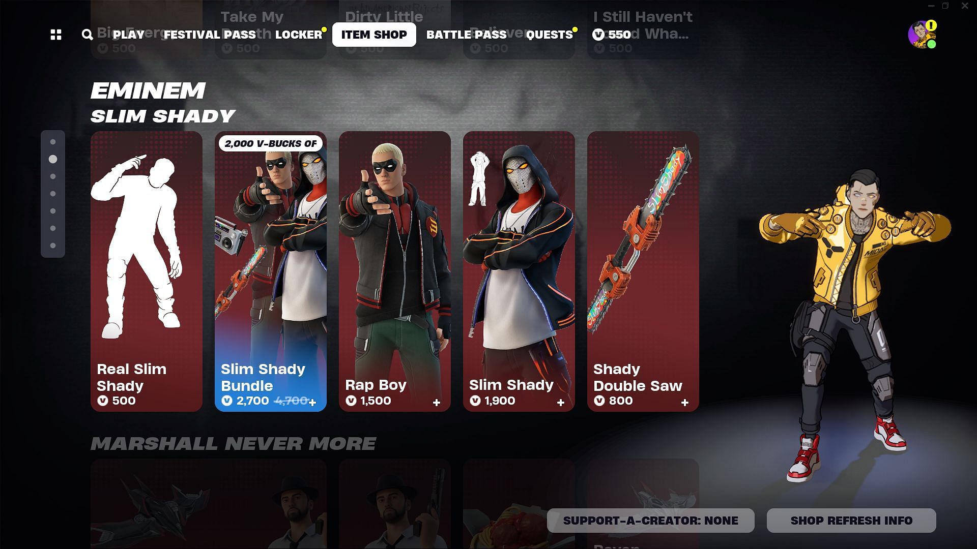 The Slim Shady Bundle is currently listed in the Item Shop (Image via Epic Games/Fortnite)