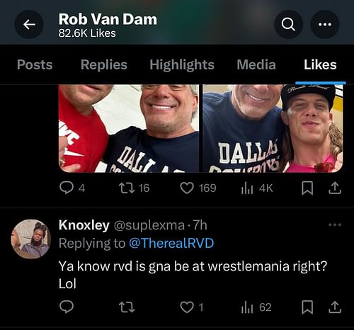 Screengrab of RVD liking the tweet