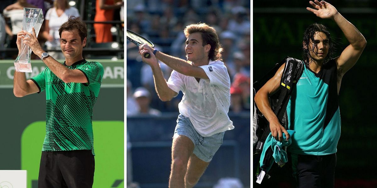 Andre Agassi, Rafael Nadal and Roger Federer