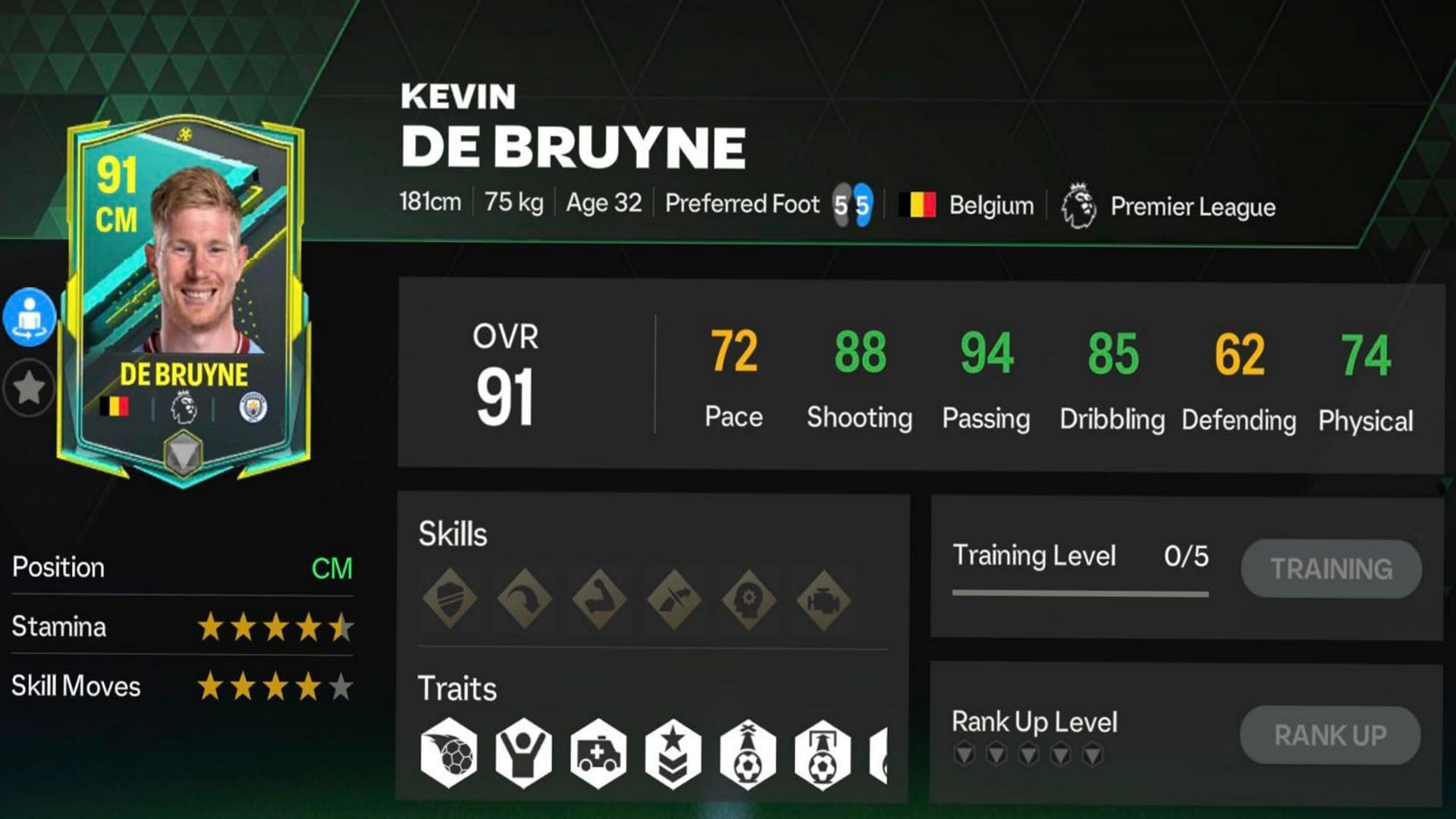 91 Moments Kevin De Bruyne card in FC Mobile has amazing stats (Image via EA Sports)