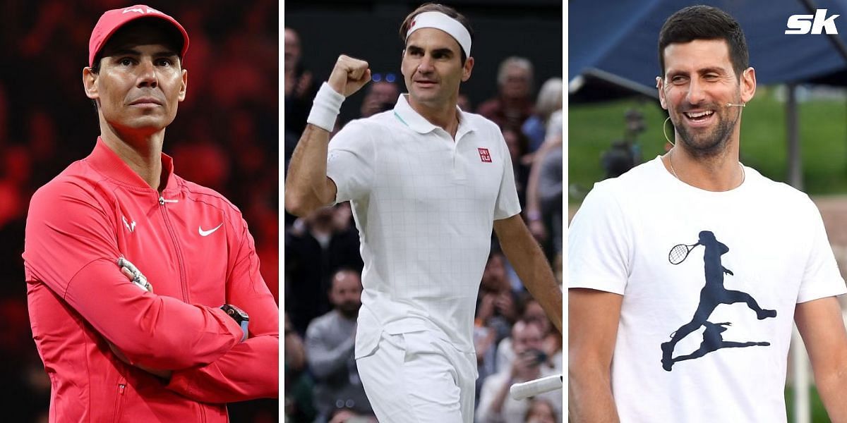 Rafael Nadal (L), Roger Federer and Novak Djokovic (R)