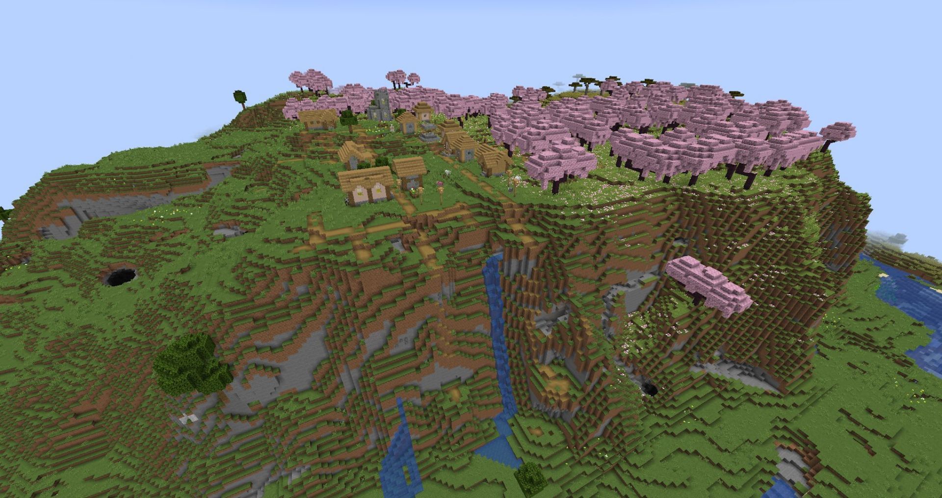 The cherry grove village (Image via Mojang)