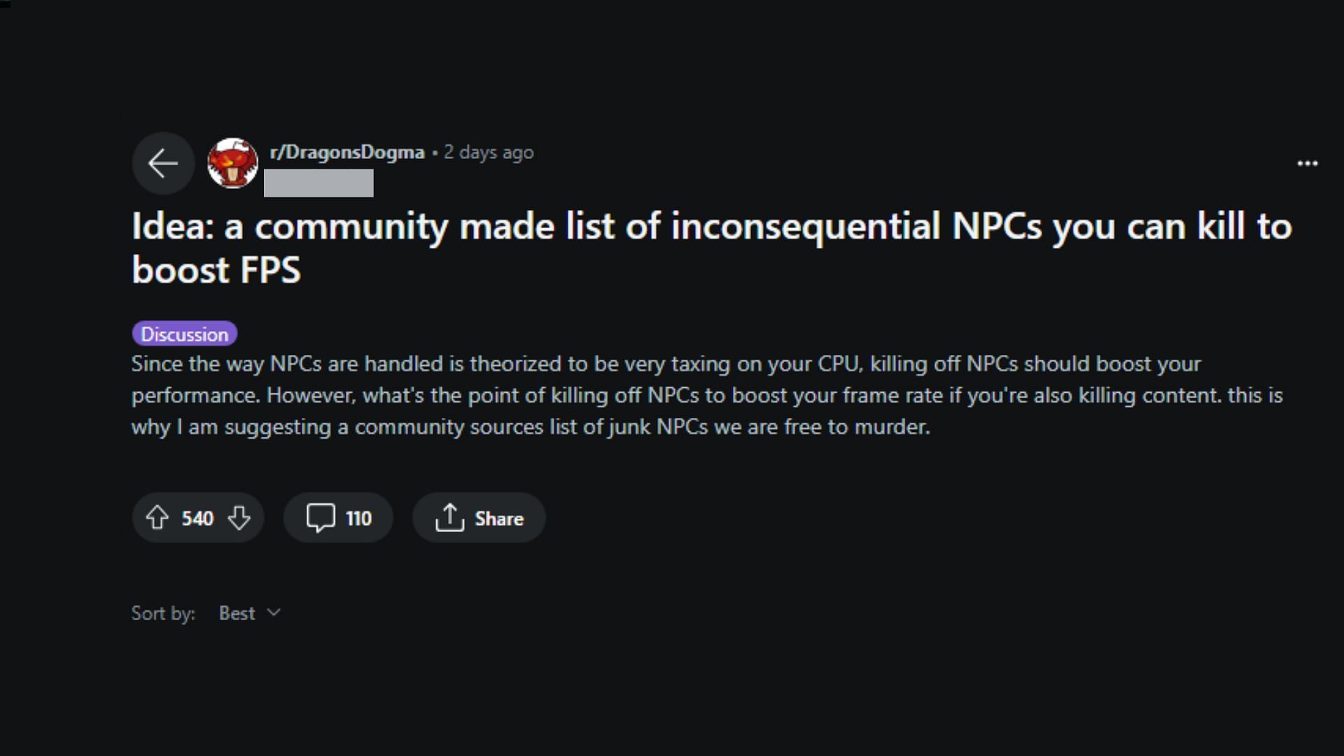 The idea to kill off NPCs stems from Reddit (Image via Reddit)