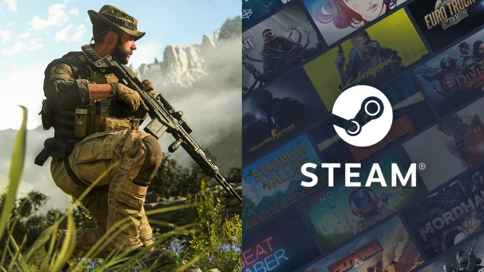 Captain Price from MW3 on the left and Steam logo on the right