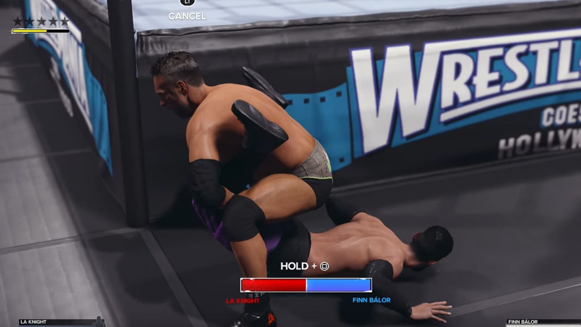 You can also turn on the Falls Count Anywhere option to submit Fin Balor outside the ring as well (Image via YouTube/ Poru99)