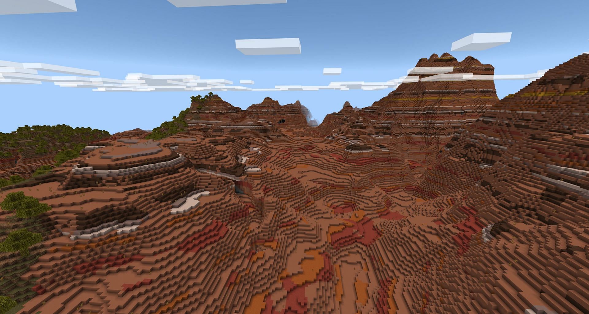 A portion of the seed&#039;s badlands (Image via Mojang)