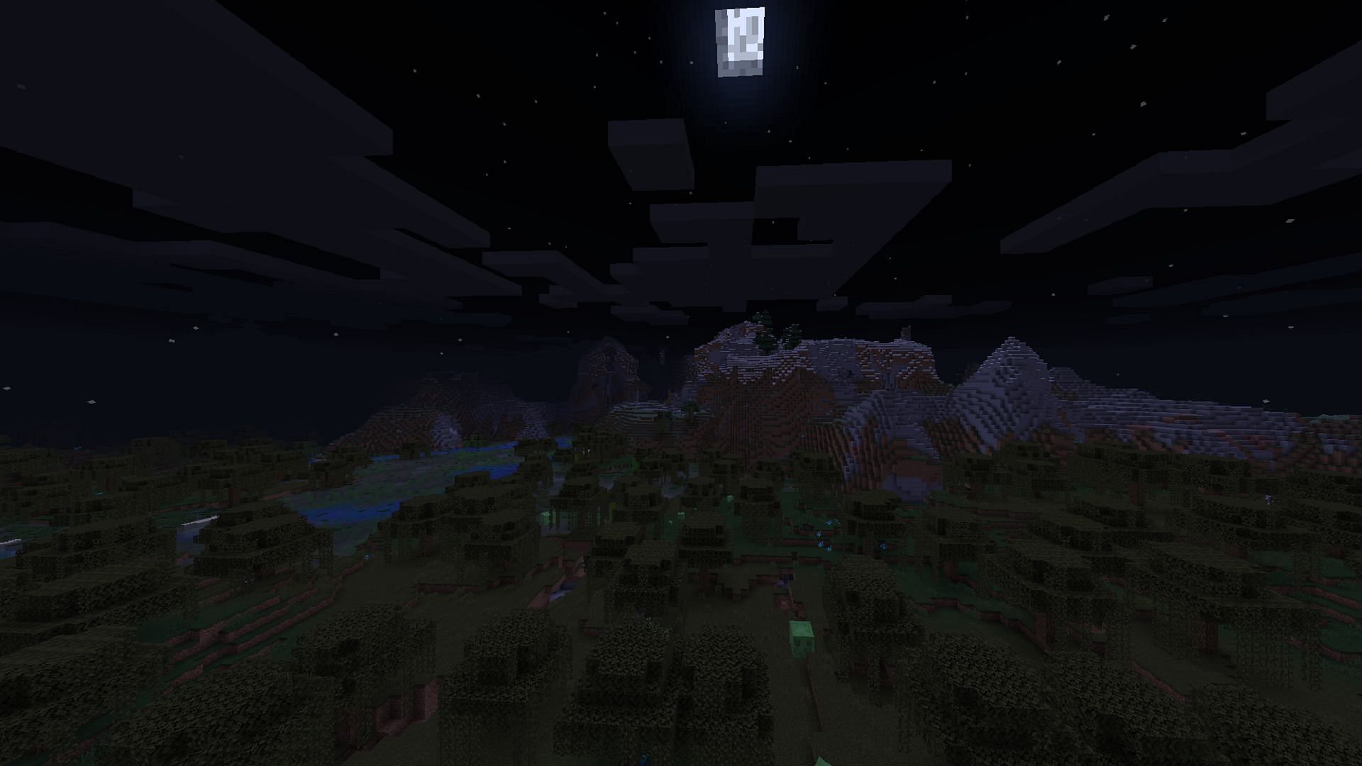 Slimes spawning in a swamp under a full moon in Minecraft (Image via Mojang)