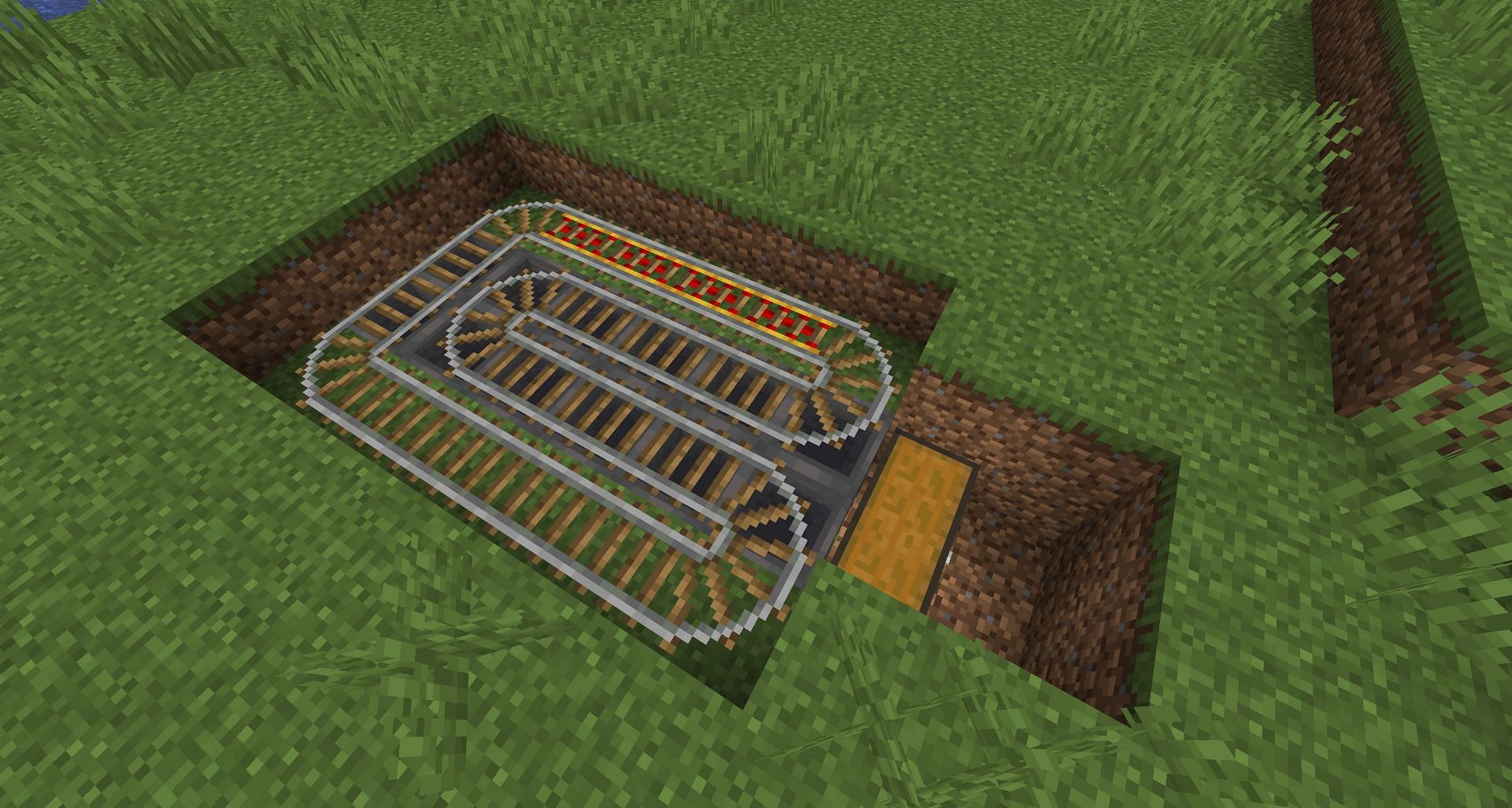 An example of a functional rail setup for the bamboo fuel farm. (Image via Mojang)