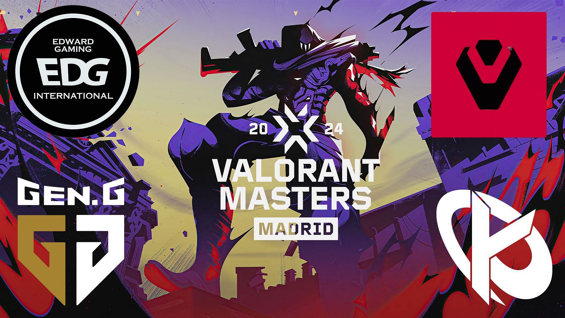 Valorant teams that have qualified for VCT Masters Madrid (Image via Riot Games, Gen.G, Sentinels, EDward Gaming and Karmine Corp)