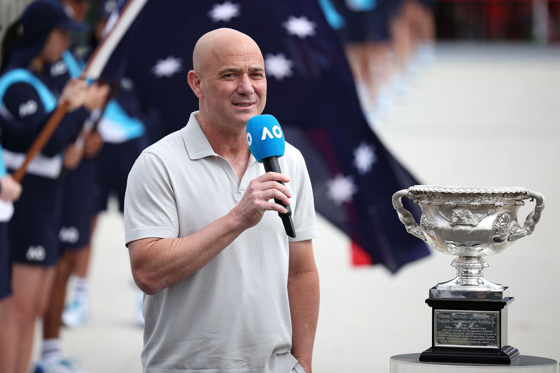 Andre Agassi pictured at the 2024 Australian Open