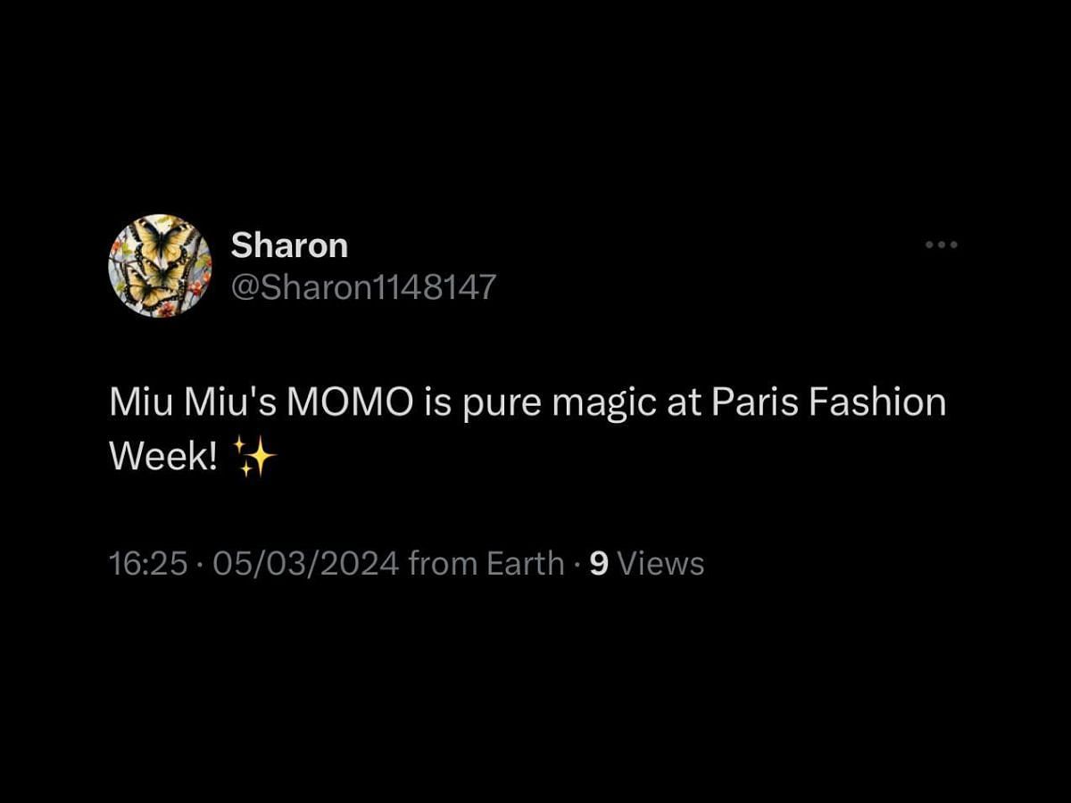 Fans appreciate Momo&#039;s look for the Miu Miu Fall/Winter show for Paris Fashion Week 2024 (Image via X/Kchartsmaster)