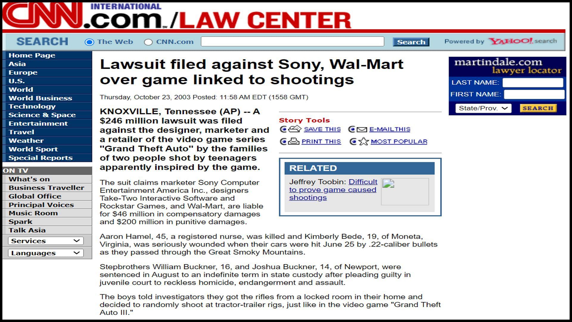 A screenshot of the news published by CNN (Image via CNN International.com/Law Center)