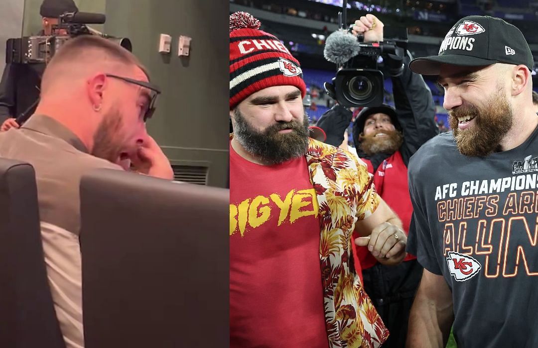 WATCH: Travis Kelce tries to fight back tears at brother Jason