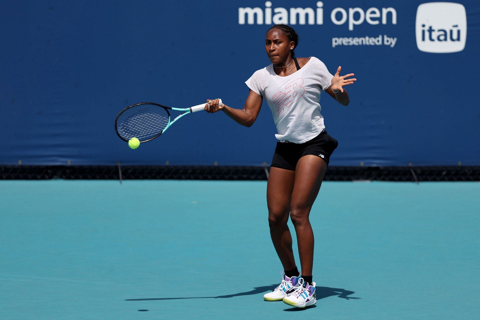 Coco Gauff practices ahead of the 2024 Miami Open at Hard Rock Stadium - Getty Images
