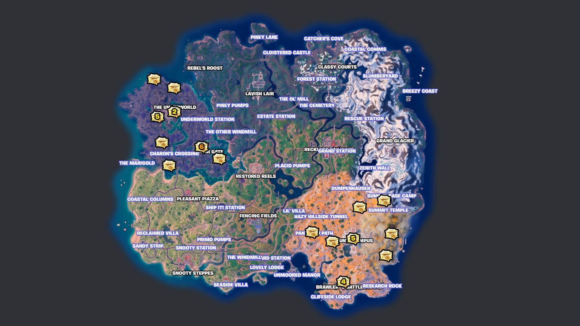 All God Chests in Chapter 5 Season 2 (Image via Epic Games || Fortnite.gg)